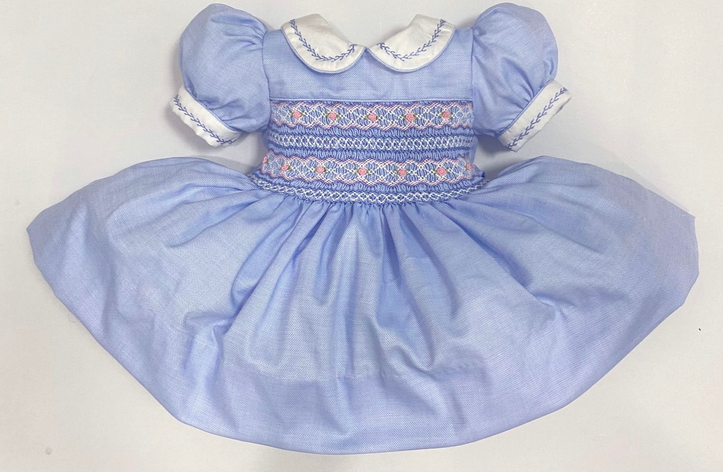 Belle Pink / Blue Hand Smocked Dress With Knickers & Hair Accessories