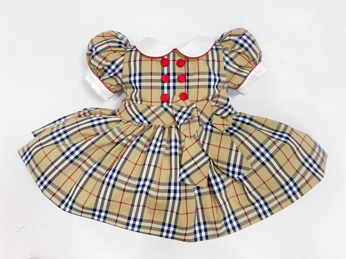 Beige Tartan Classic Dress With Knickers & Hair Accessories (Pre Order 2 Weeks Delivery)