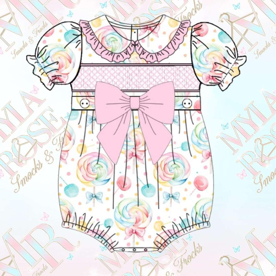 Candy Land Exclusive Smocked Romper (Pre Order 5-6 Weeks Delivery)