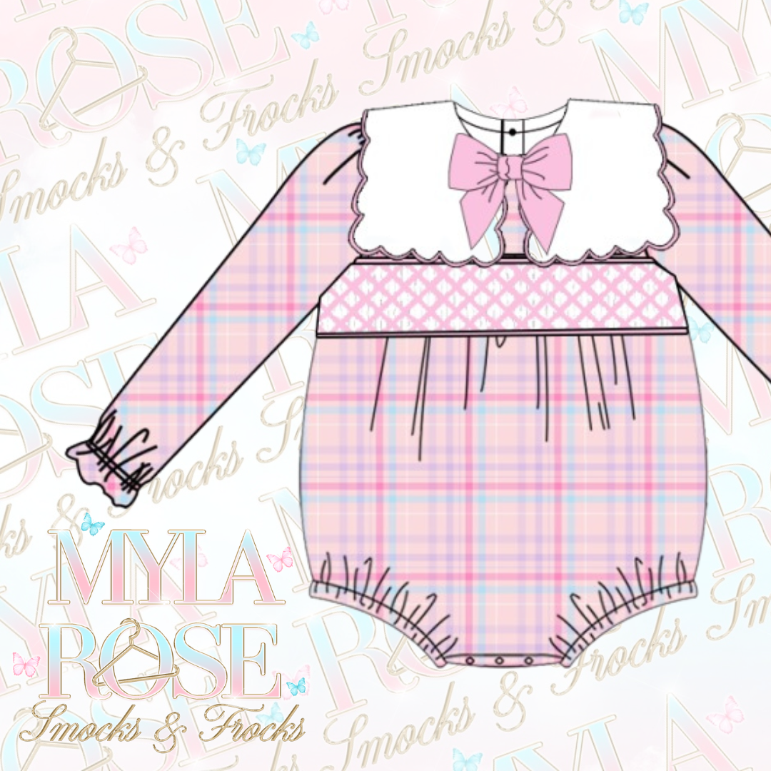 Girly Pink Tartan Smocked Romper (Pre Order 5-6 Weeks Delivery)