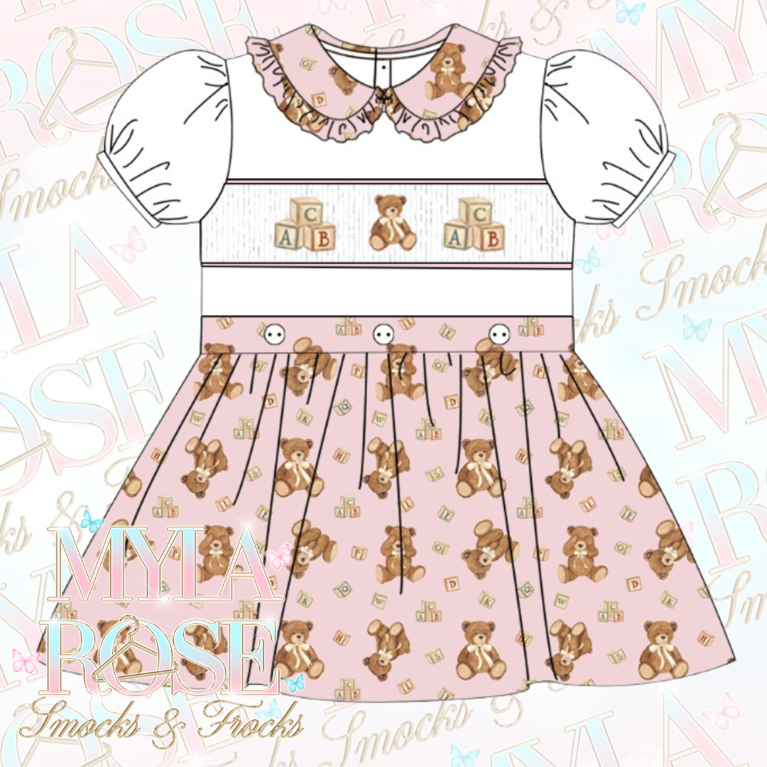 Pink Teddy Smocked Skirt Set (Pre Order 6-7 Weeks Delivery)
