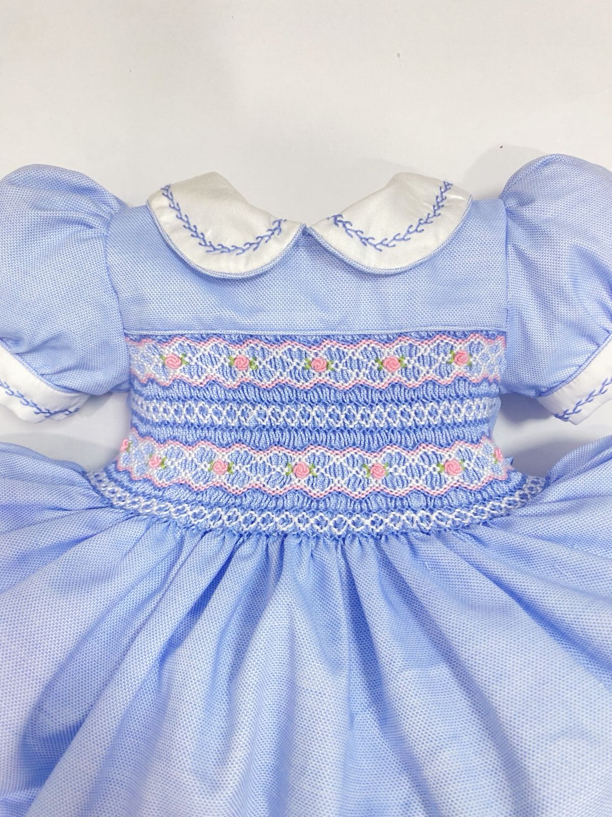 Belle Pink / Blue Hand Smocked Dress With Knickers & Hair Accessories