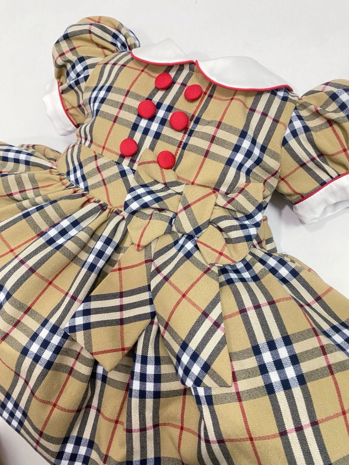 Beige Tartan Classic Dress With Knickers & Hair Accessories (Pre Order 2 Weeks Delivery)