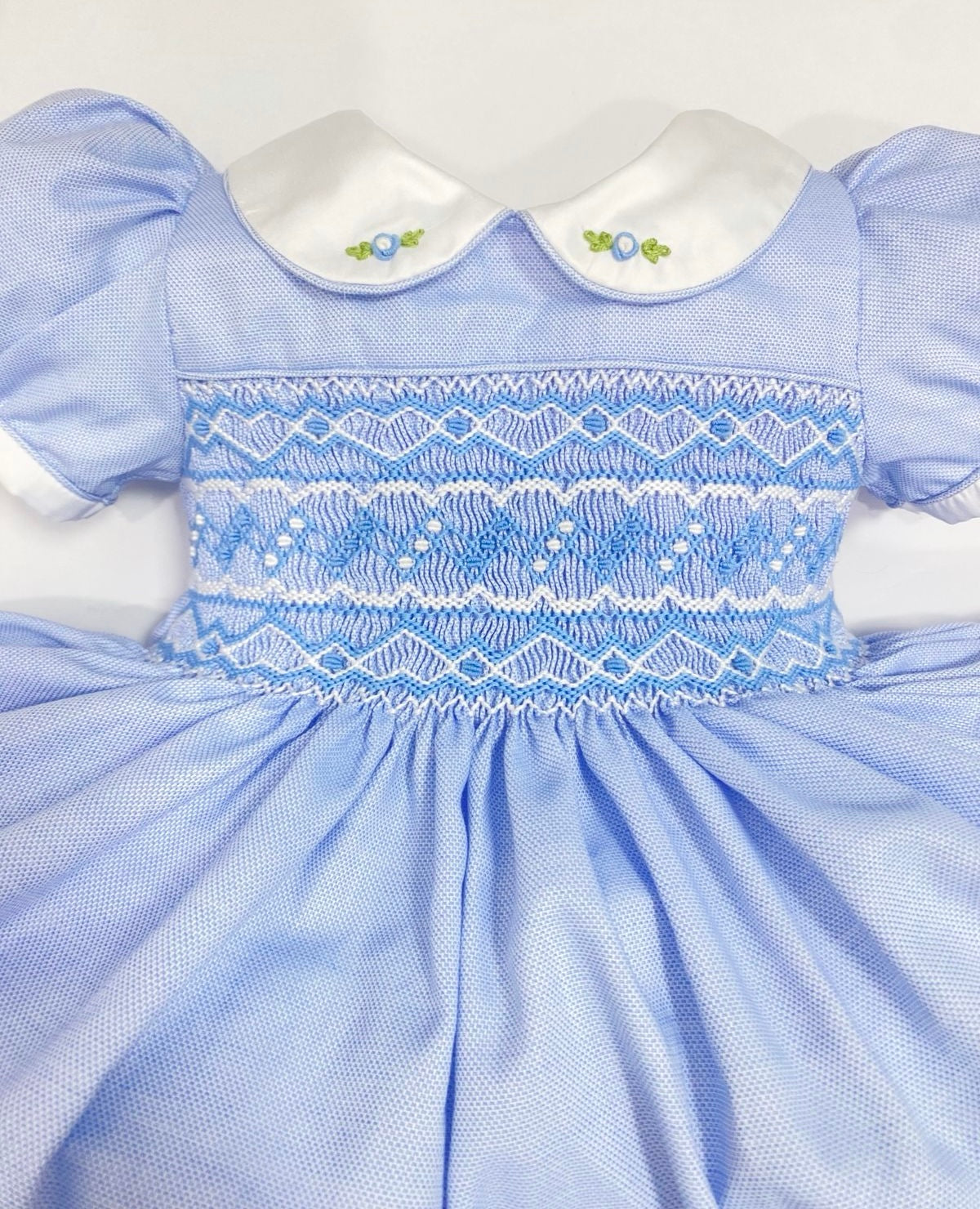 Cindy Blue Hand Smocked Dress With Knickers & Hair Accessories
