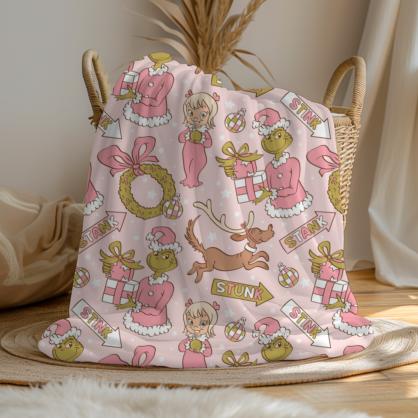 Pink Grinchmas Blanket (Pre Order 2-3 Weeks Delivery)