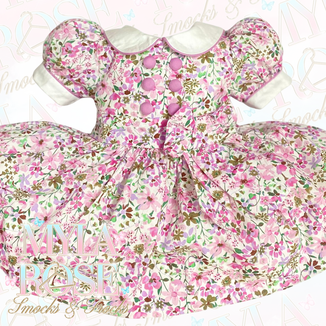 Fuchsia Floral Classic Style Dress With Knickers & Hair Accessories