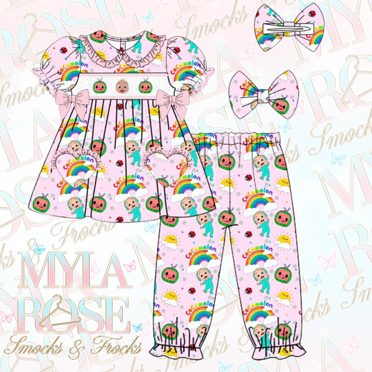 Cocomelon Girls Exclusive Smocked Pyjamas With Hair Bow