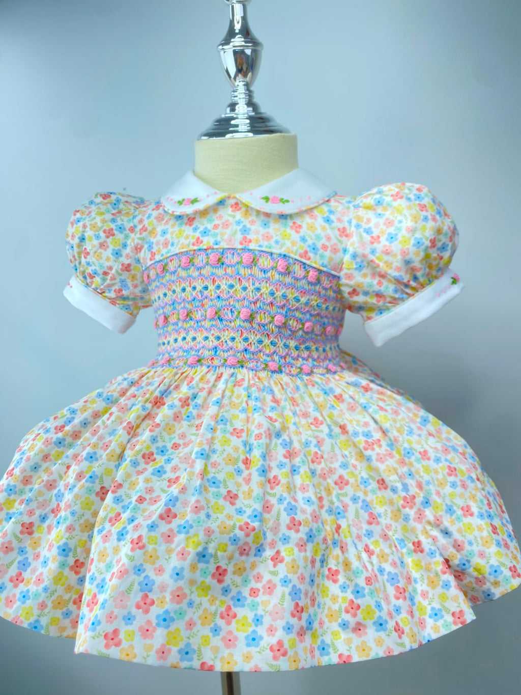 Harmony Floral Hand Smocked Dress With Knickers & Hair Accessories (Pre Order)