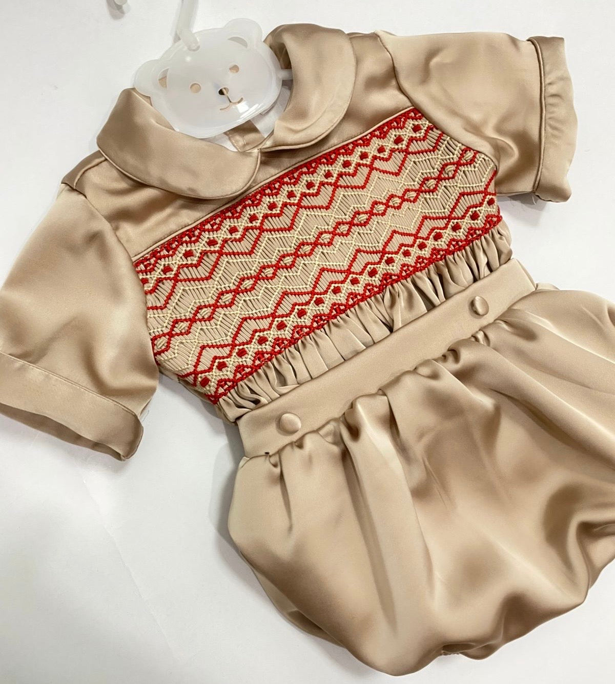 Noel Luxe Boys Champange Exclusive Smocked Two Piece Romper