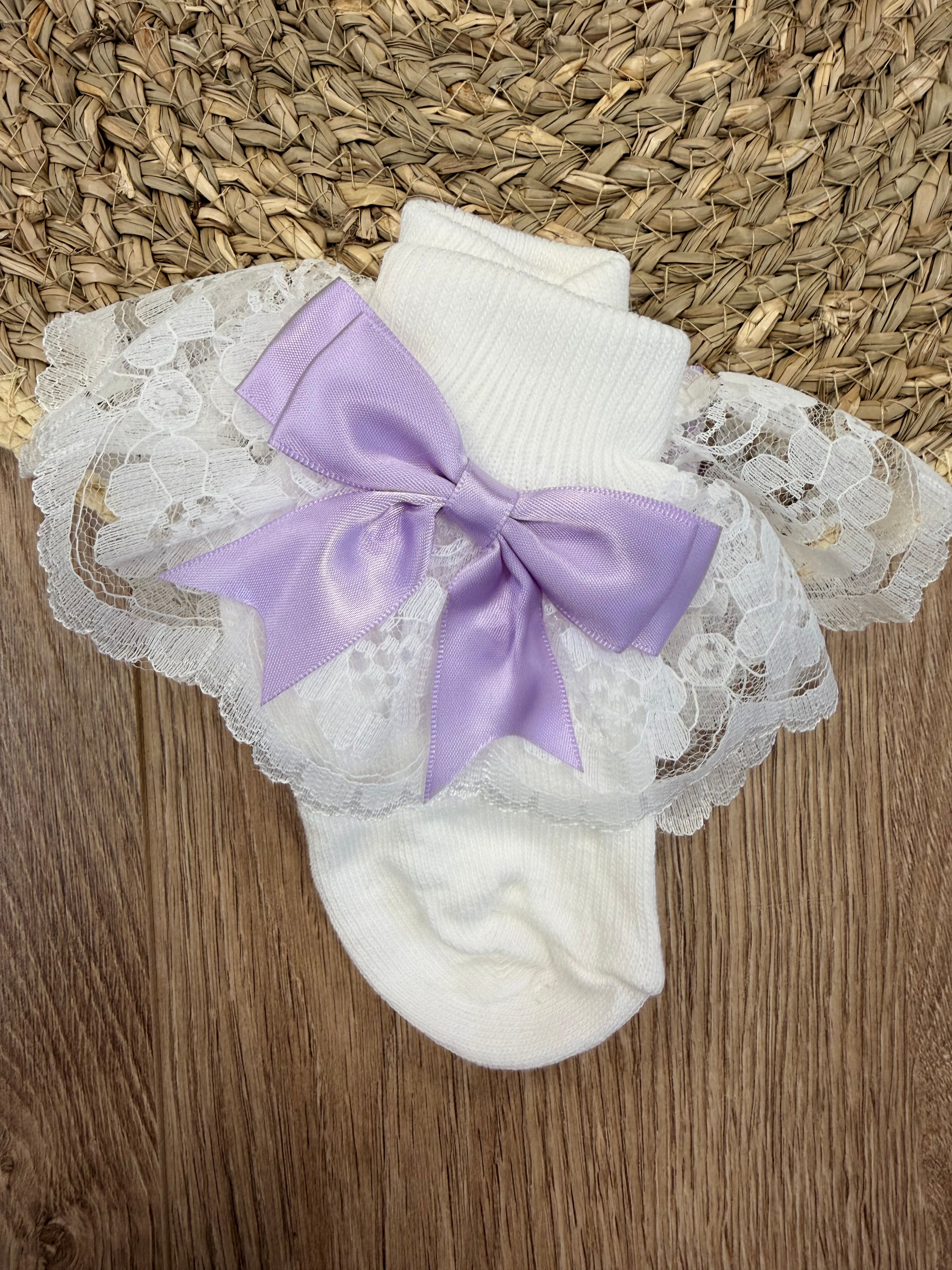 Lilac Lace Frill Bow Socks