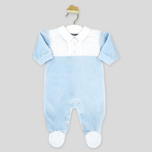 Sky Blue Velour Baby Grow