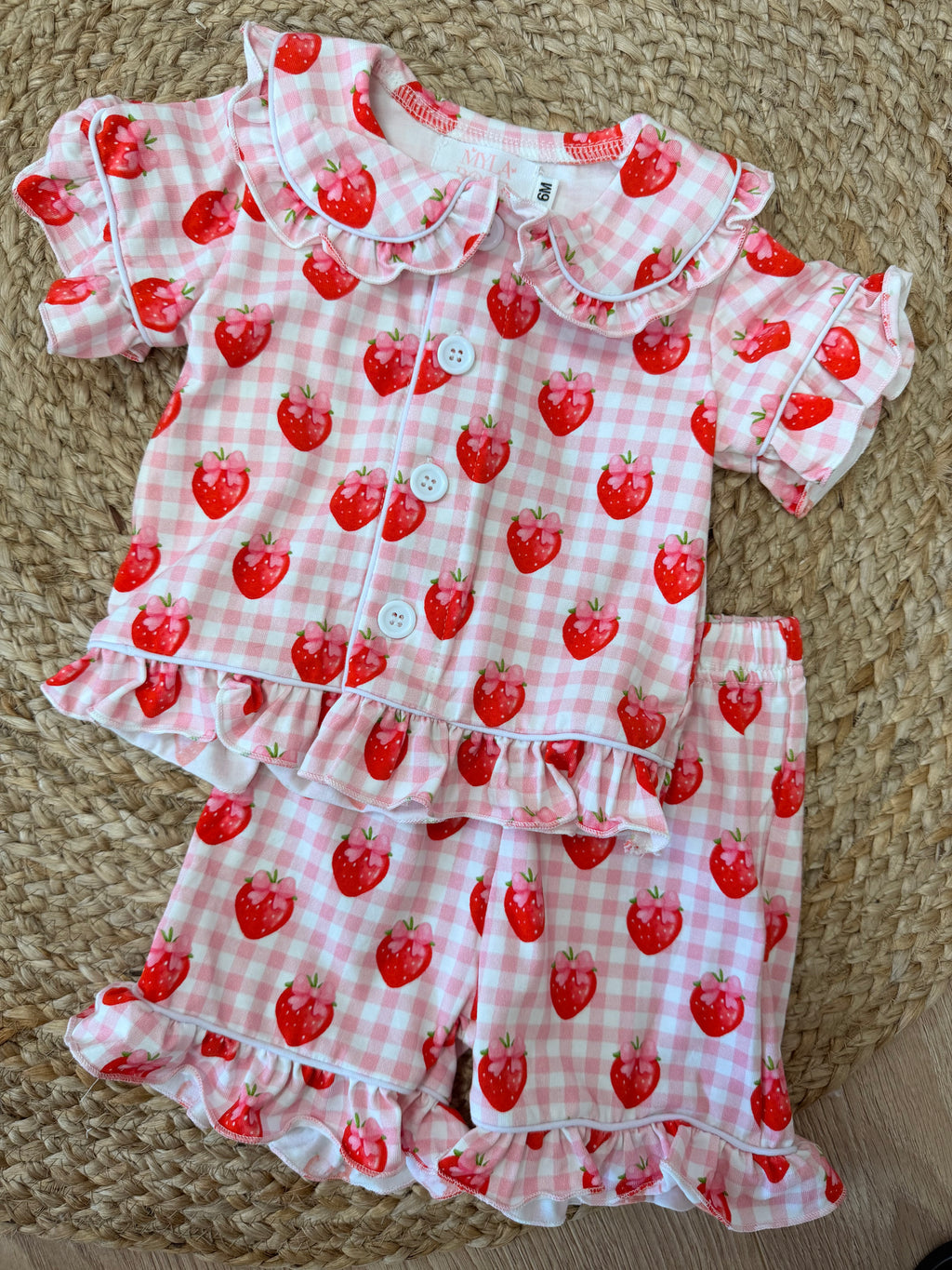 Gingham Strawberry Girls Short Sleeve Pyjamas