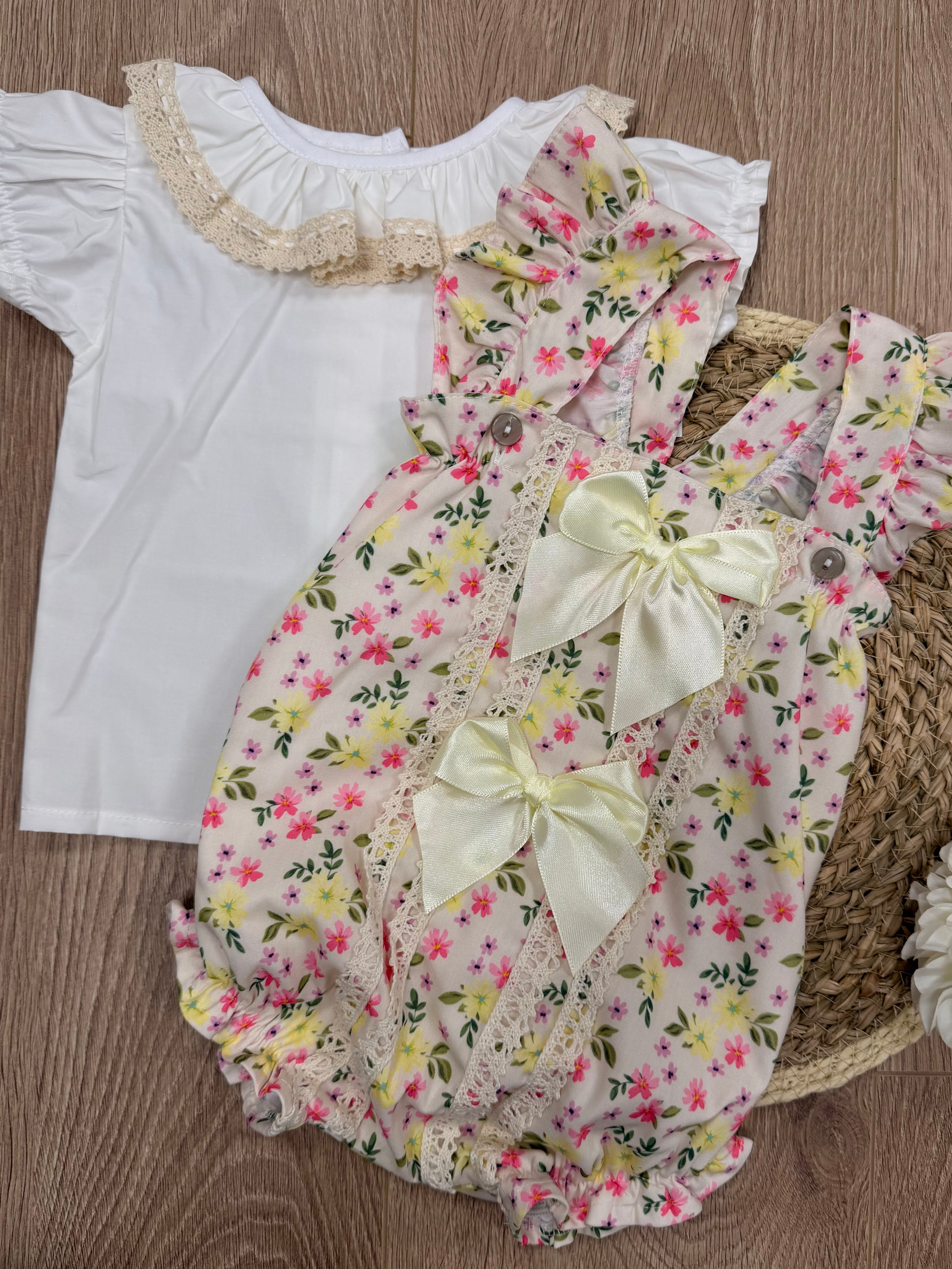 Pink & Lemon Ditsy Floral Romper Set