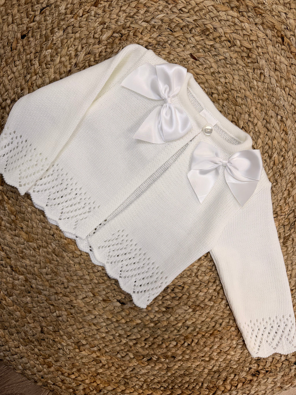White Knitted Double Bow Cardigan