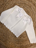 White Knitted Double Bow Cardigan