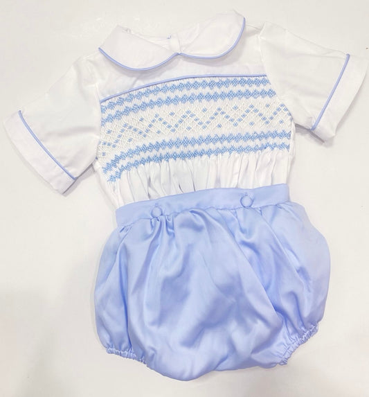 Louie Exclusive Blue Hand Smocked Two Piece Romper