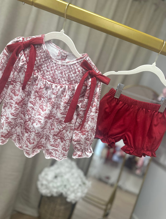 Plum Toile De Jouy Two Piece Dress & Shorts