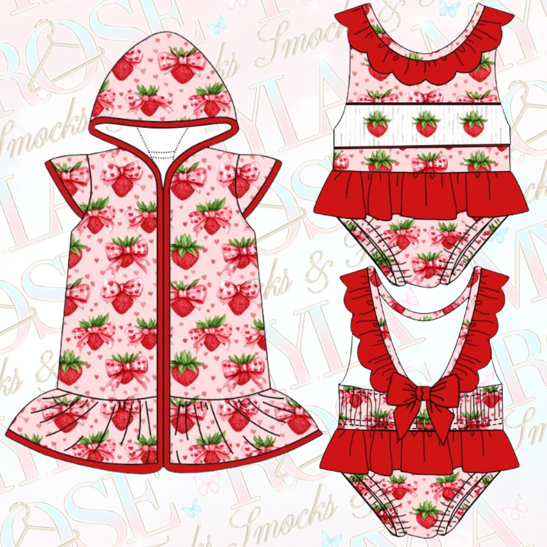 Girly Strawberry Season Exclusive Smocked Swimwear Set (Pre Order)