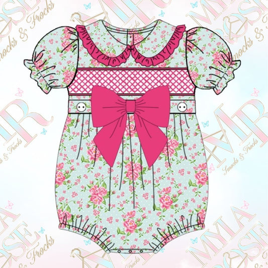 Fuchsia Floral Inspired Exclusive Smocked Romper (Pre Order 1-2 Weeks Delivery)