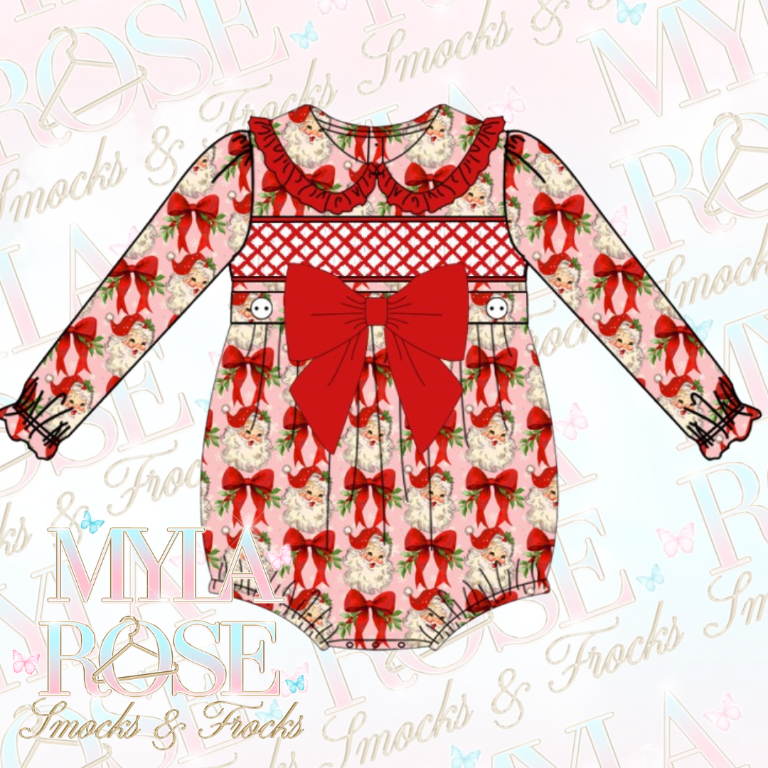 Festive Bow Exclusive Smocked Romper (Pre Order 4-5 Weeks Delivery)
