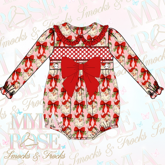 Festive Bow Exclusive Smocked Romper (Pre Order 6-7 Weeks Delivery)