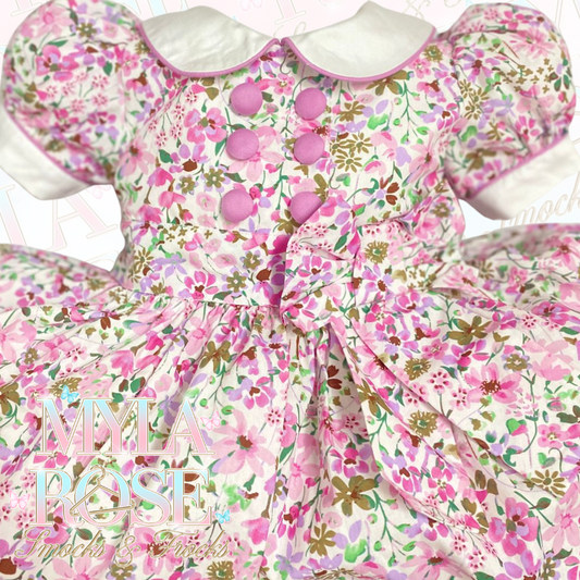 Fuchsia Floral Classic Style Dress With Knickers & Hair Accessories