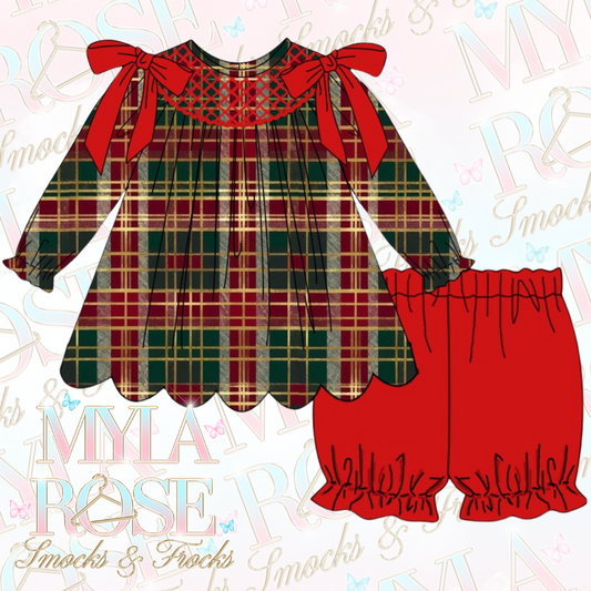 Traditional Red / Green Tartan Two Piece Dress & Shorts (Pre Order 6-7 Weeks Delivery)