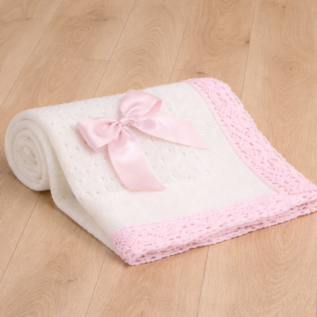 White / Pink Spanish Knitted Blanket
