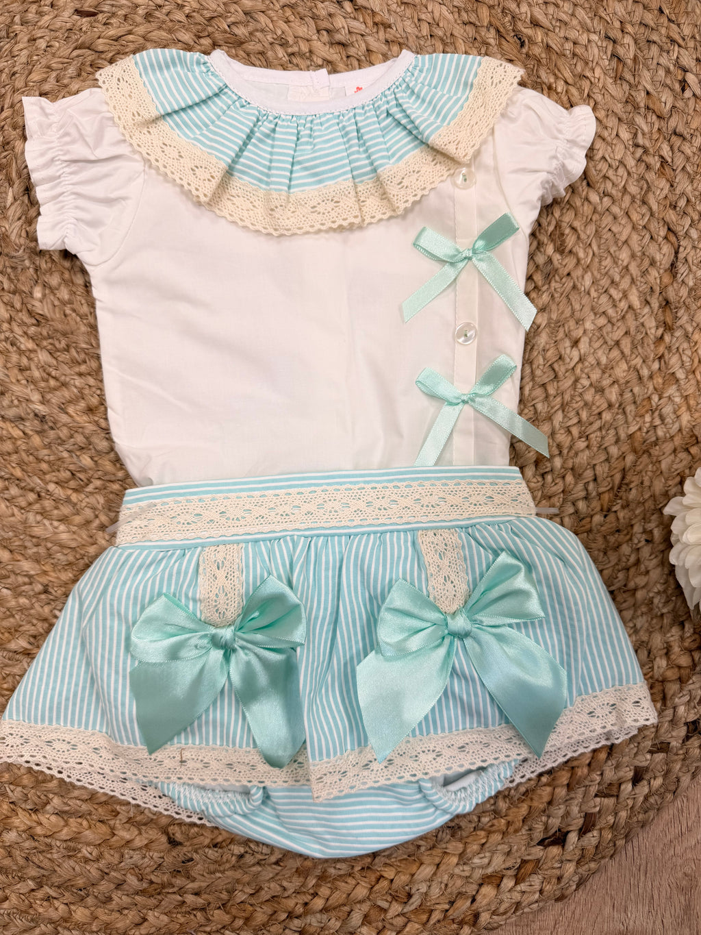 Mint Striped Bow Bloomer Set