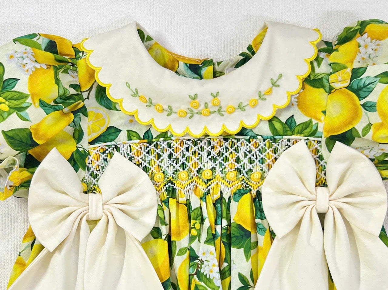 Traditional Lemon Hand Smocked Romper (Pre Order)