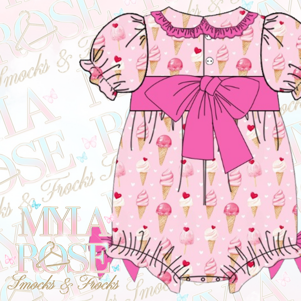 Girly Pink Ice Cream Exclusive Smocked Romper