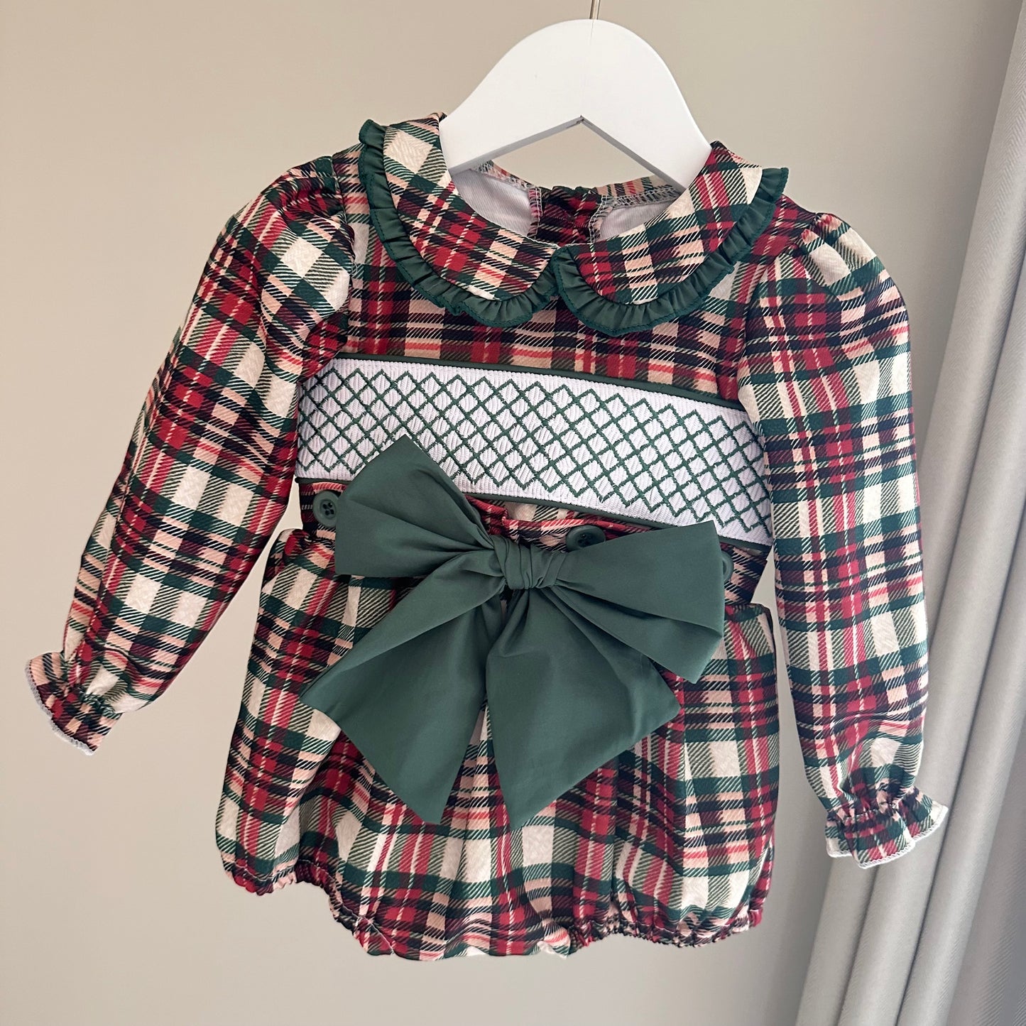 Noelle Green Tartan Exclusive Girls Smocked Romper