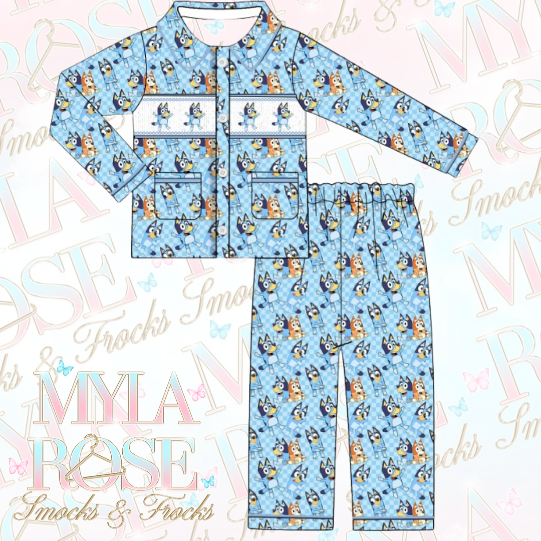 Boys Bluey Exclusive Smocked Pyjamas (Pre Order 5-6 Weeks Delivery)
