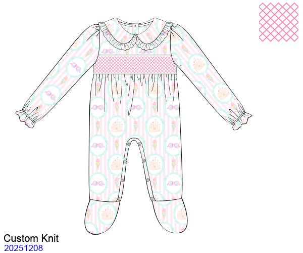 Summer Holidays Girls Hand Smocked Baby Grow (Pre Order)