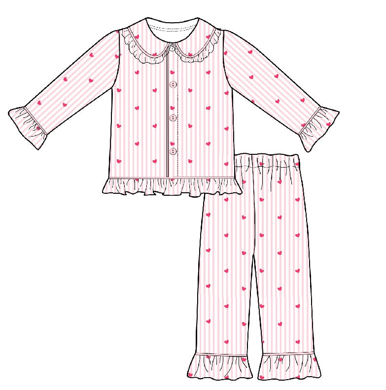 Heart Pinstripe Girls Long Sleeve Pyjama Set (Pre Order)