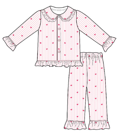 Heart Pinstripe Girls Long Sleeve Pyjama Set (Pre Order)