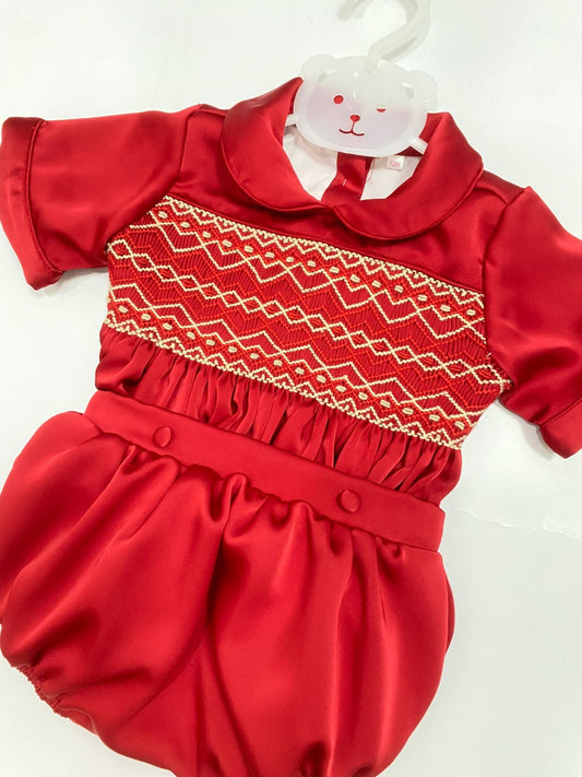 Noel Luxe Boys Red Exclusive Smocked Two Piece Romper