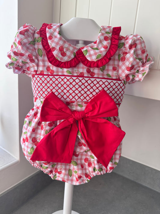 Cherry Exclusive Smocked Romper (Pre Order 5-6 Weeks Delivery)