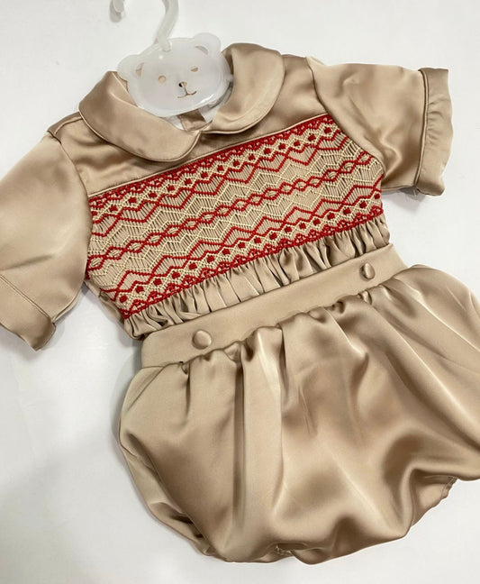 Noel Luxe Boys Champange Exclusive Smocked Two Piece Romper