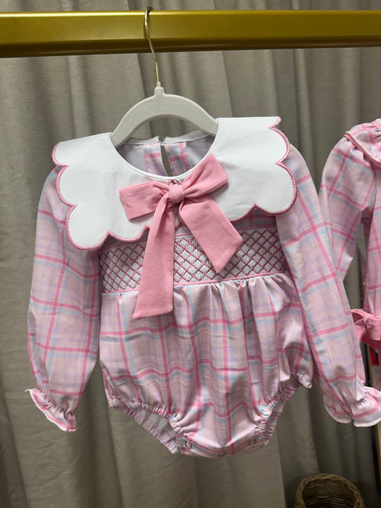 Girly Pink Tartan Smocked Romper