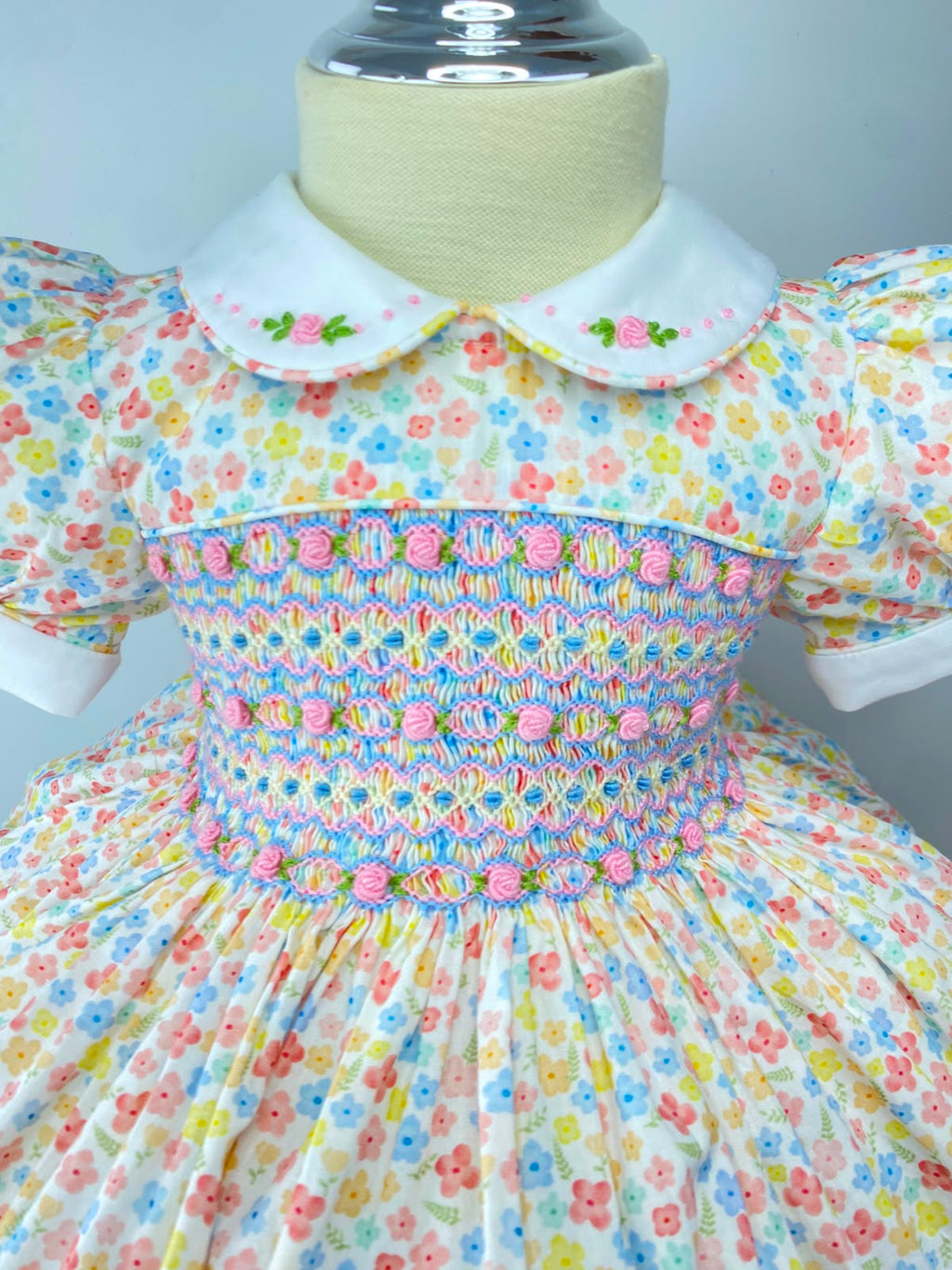 Harmony Floral Hand Smocked Dress With Knickers & Hair Accessories (Pre Order)