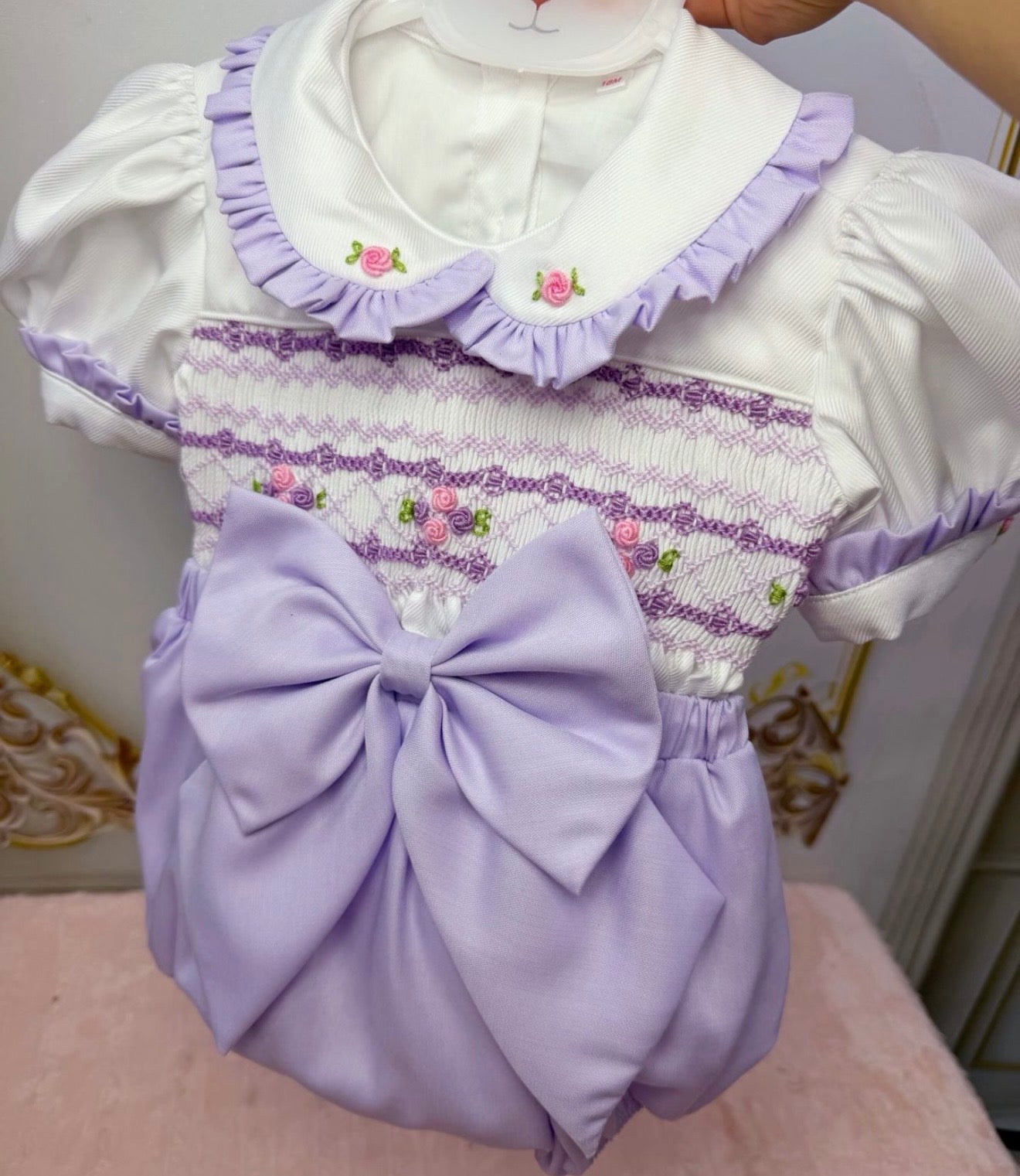 Lollie Lilac Hand Smocked Romper & Hair Accessories (Pre Order)