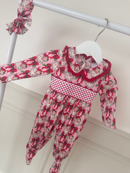 Festive Bow Girls Exclusive Smocked Babygrow & Headband