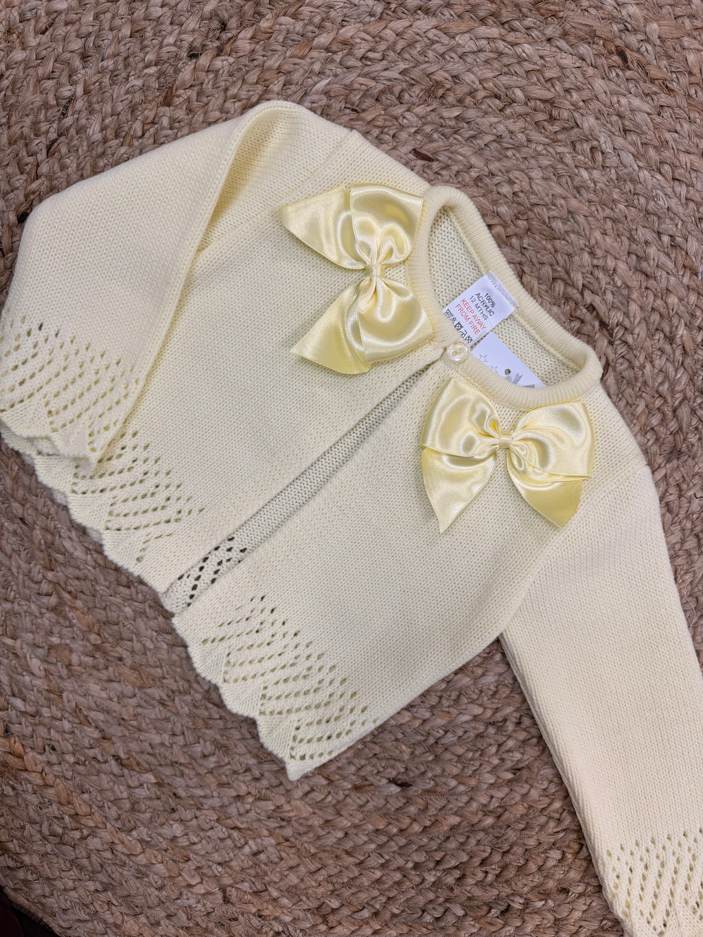 Lemon Knitted Double Bow Cardigan