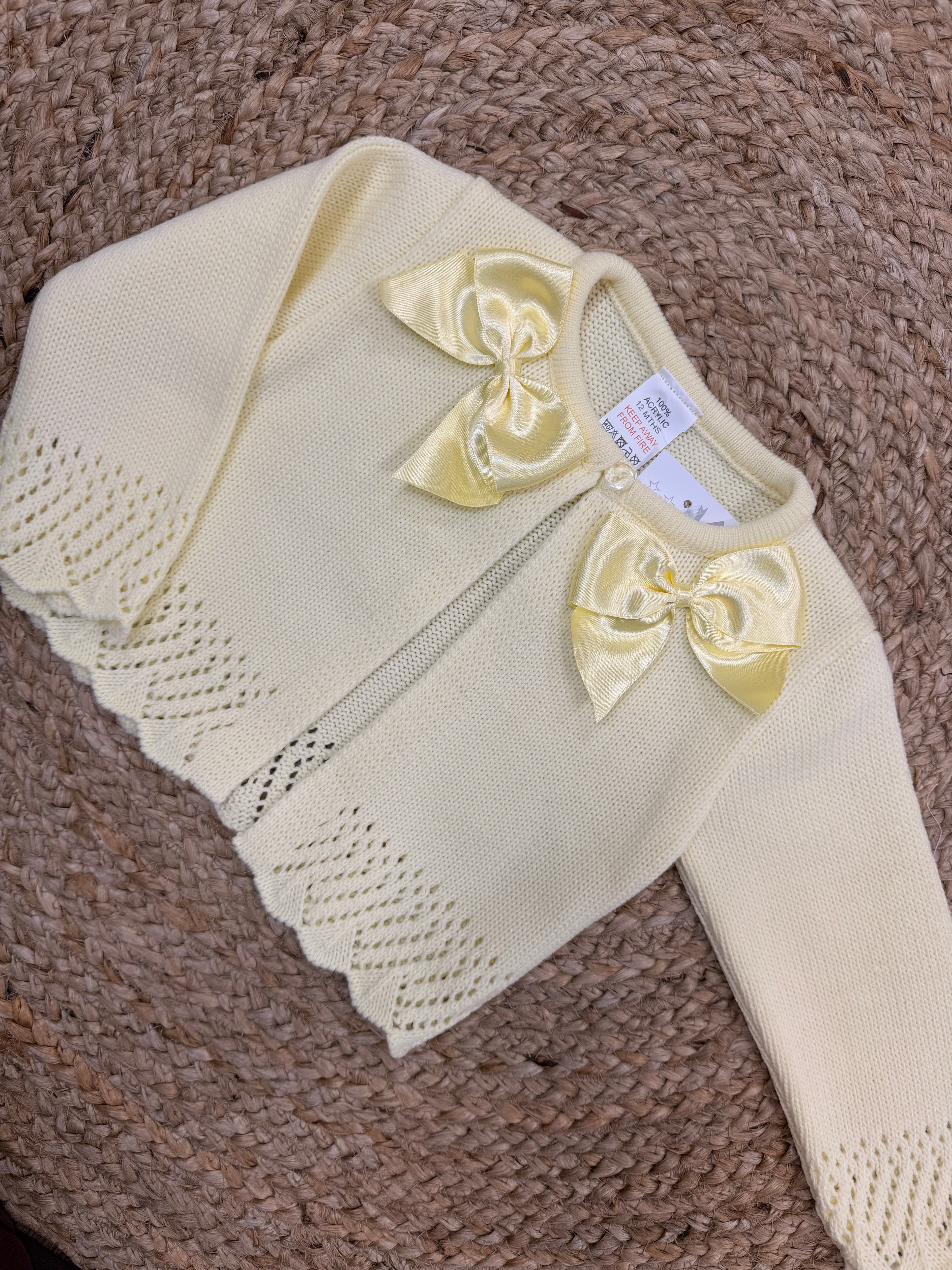 Lemon Knitted Double Bow Cardigan