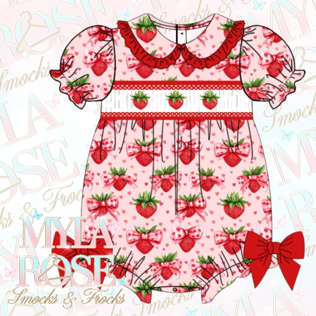 Girly Strawberry Season Exclusive Smocked Romper (Pre Order)