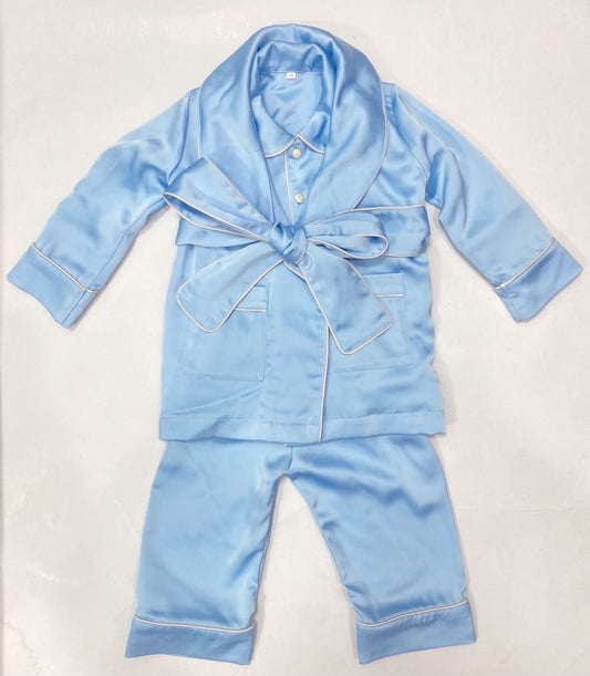 Blue Boys Silk Nightwear Set - Pyjamas & Gown
