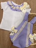 Lilac Lace Triple Bow Romper Set