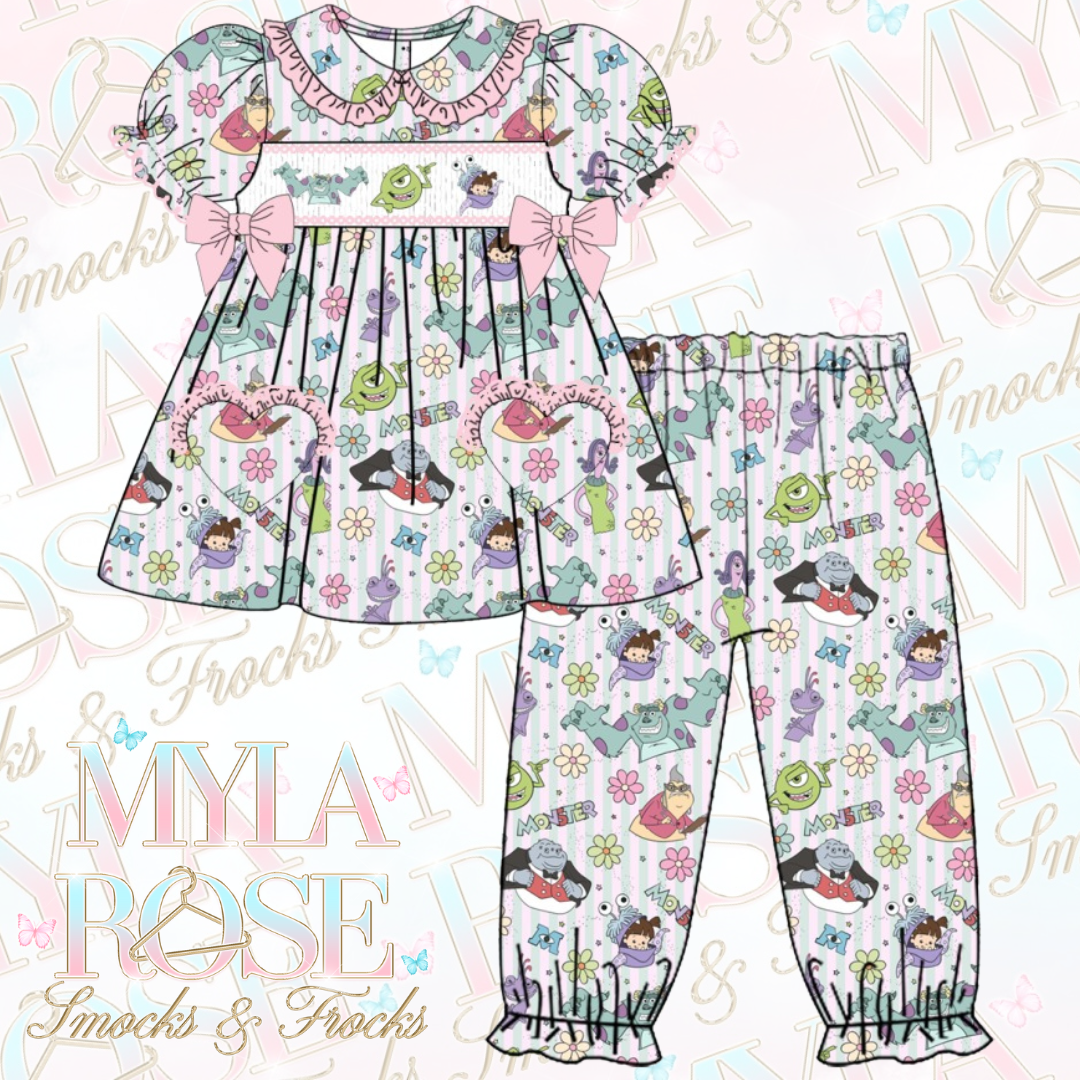 Monsters Inc Girls Exclusive Smocked Pyjamas (Pre Order 6-7 Weeks Delivery)