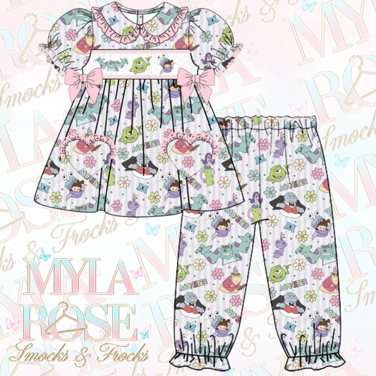 Monsters Inc Girls Exclusive Smocked Pyjamas (Pre Order 6-7 Weeks Delivery)